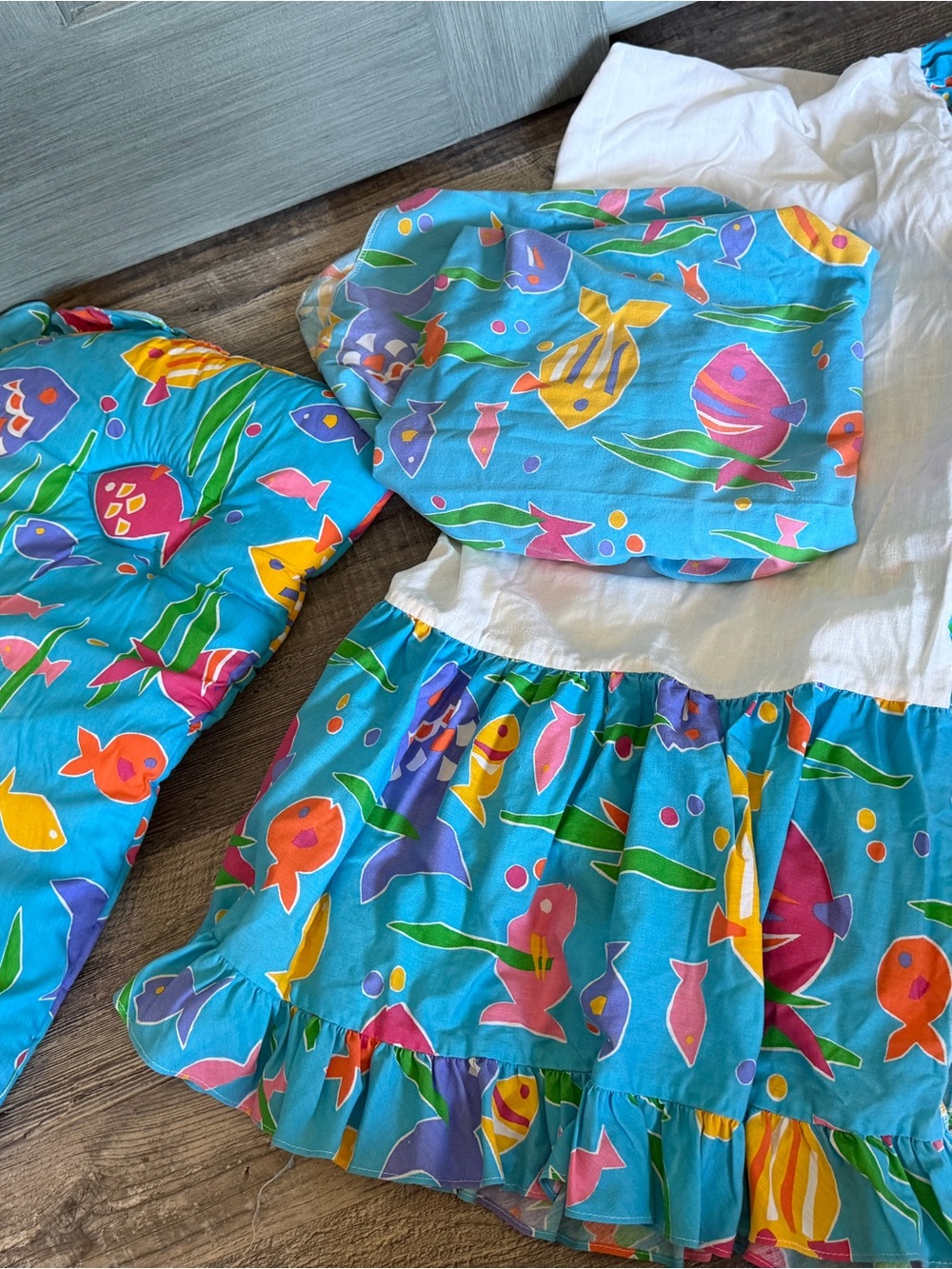 Vintage NoJo Tropical Fish 3 Pc Crib Bedding Set Sheet Dust Ruffle Decor 90’s